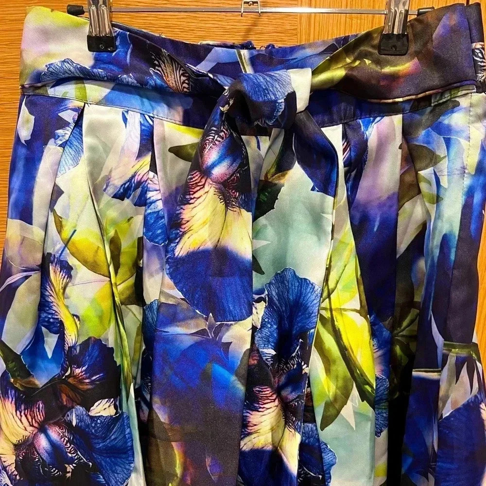 Women's Floral A-Line Skirt in Blue & Green
